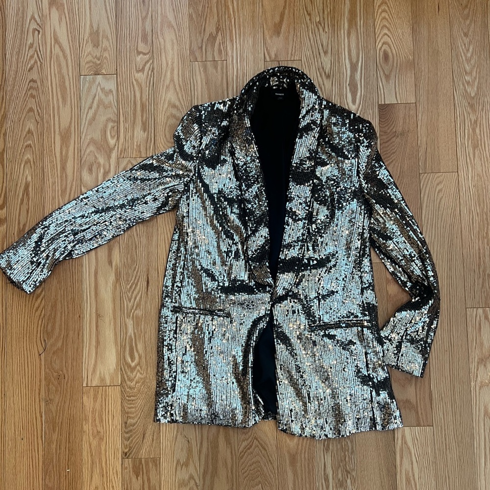 Sequin open front boyfriend blazer